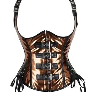 Women’s Brown Metallic Waist Corset with Silver Accents
